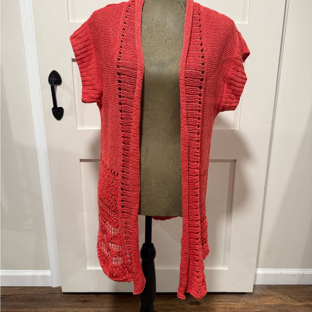 Coldwater Creek orange Knit Cardigan with Ruffled Trim